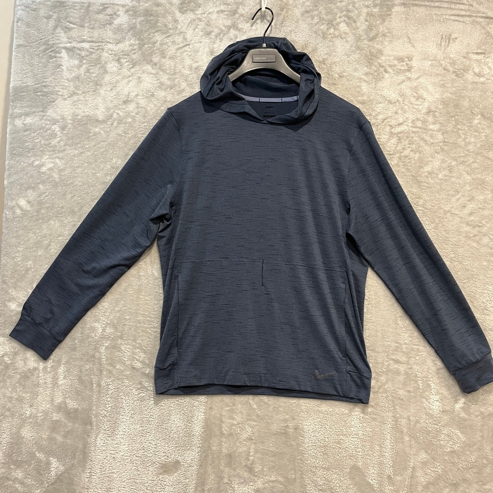 Nike Yoga Dri-FIT Hooded Shirt Mens Medium Navy Blue Loose Fit Training Top